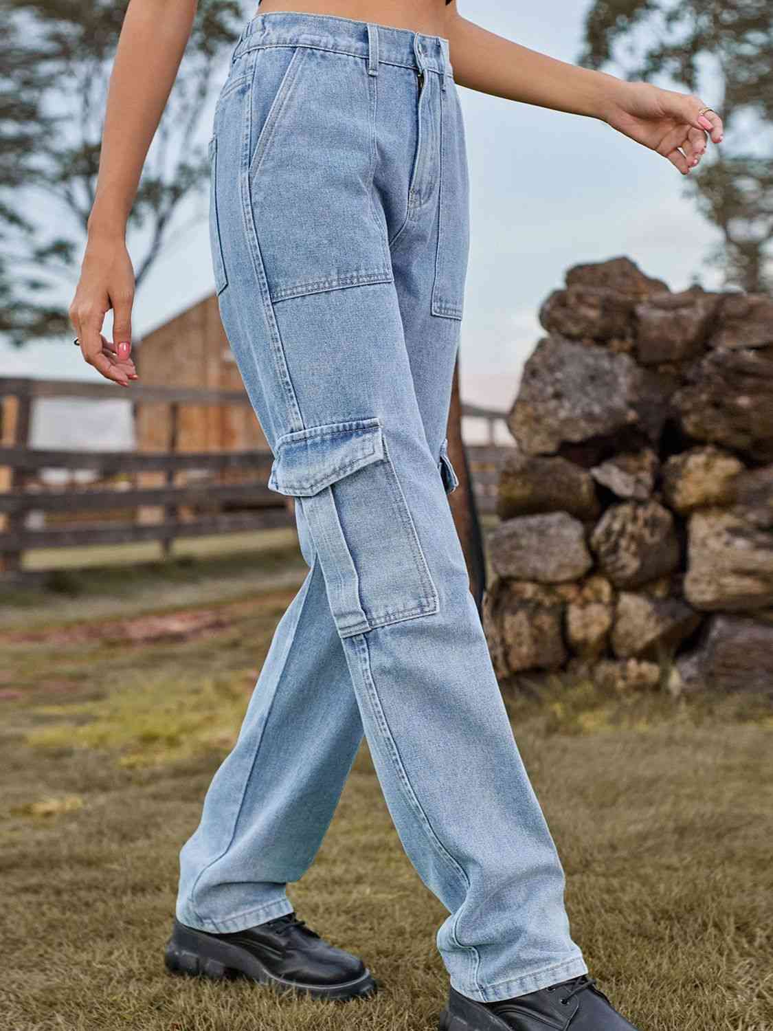 High Waist Cargo Jeans Trendsi