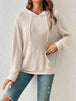 Ribbed Dropped Shoulder Drawstring Hoodie Bazaarbey