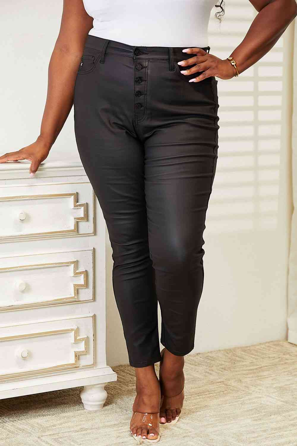   High Rise Black Coated Ankle Skinny Jeans Trendsi