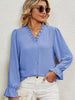 Button Up Flounce Sleeve V-Neck Shirt Bazaarbey