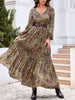 Printed Tie Neck Ruffle Hem Long Sleeve Dress Bazaarbey