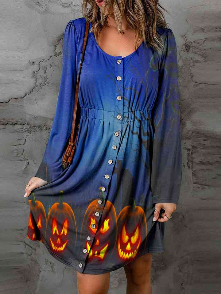 Full Size Halloween Theme Round Neck Puff Sleeve Magic Dress -BazaarBey - www.shopbazaarbey.com
