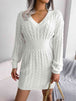 Cable-Knit V-Neck Mini Sweater Dress Bazaarbey