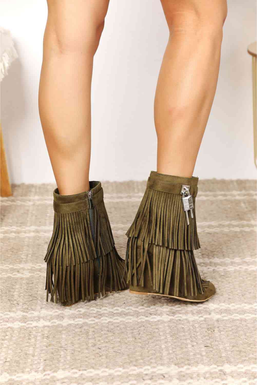  Women's Tassel Wedge Heel Ankle Booties Trendsi