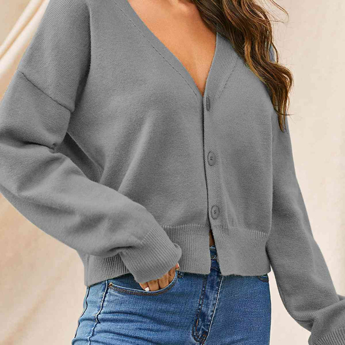 V-Neck Button Up Long Sleeve Cardigan Trendsi