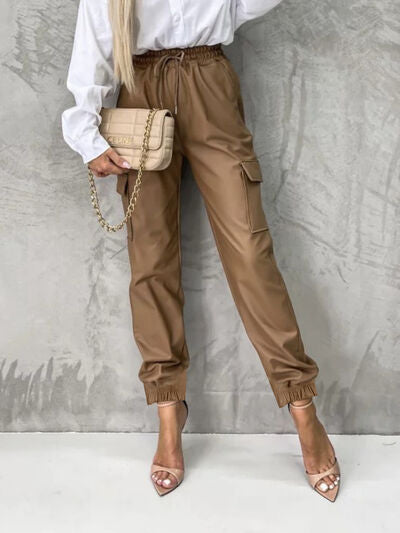 Tied High Waist Pants with Pockets Bazaarbey