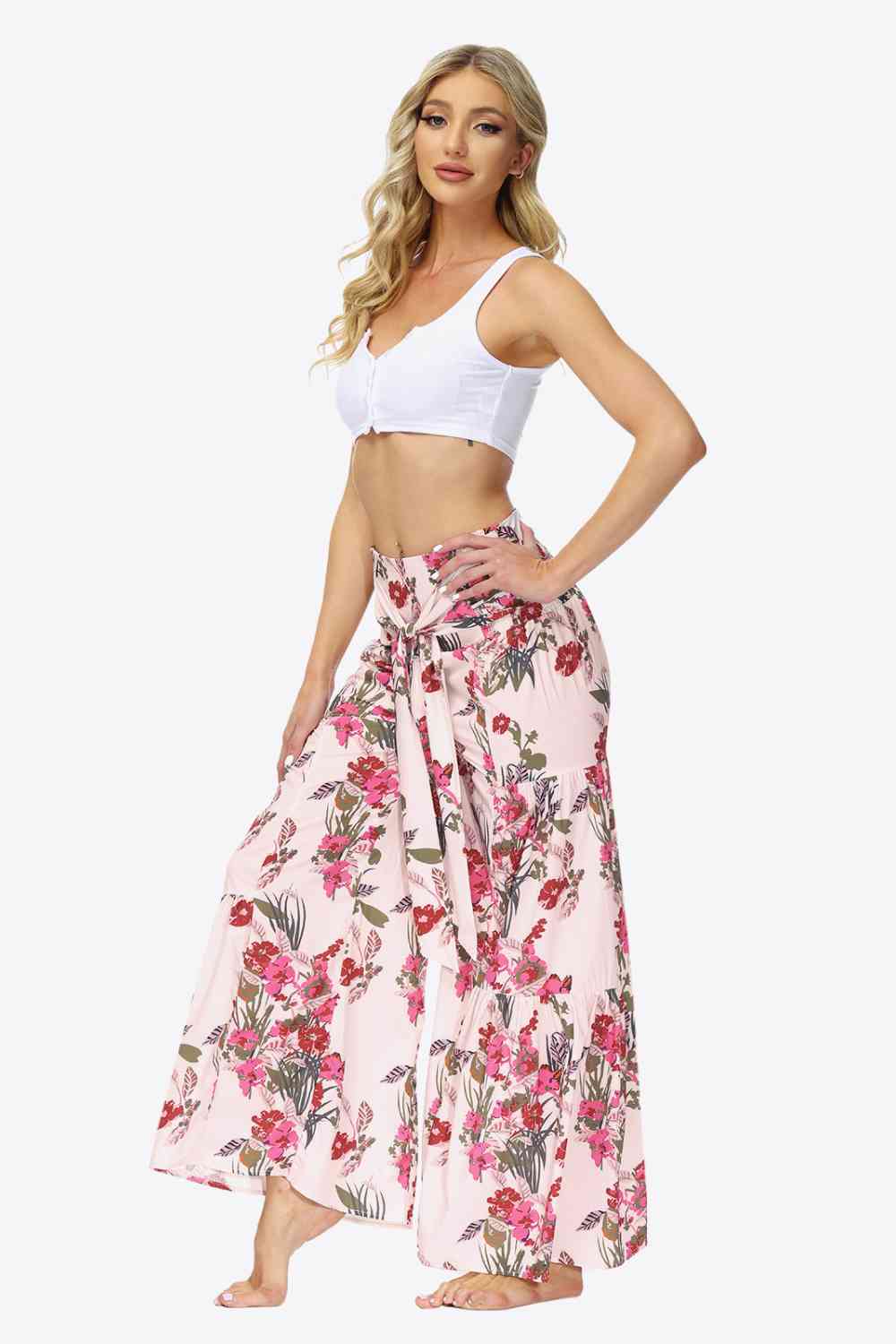 Floral Tie-Waist Tiered Culottes Bazaarbey