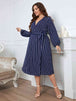  Apparel Plus Size Striped  Neck Long Sleeve Dress -BazaarBey - www.shopbazaarbey.com