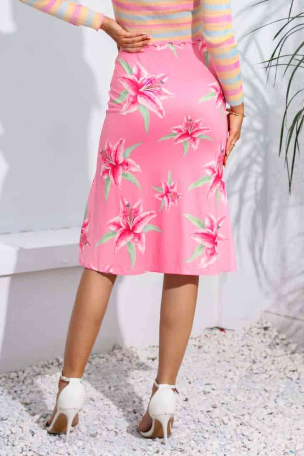 Floral Print Knee Length Skirt Trendsi