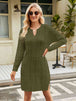 Notched Neck Cable-Knit Slit Sweater Dress Bazaarbey