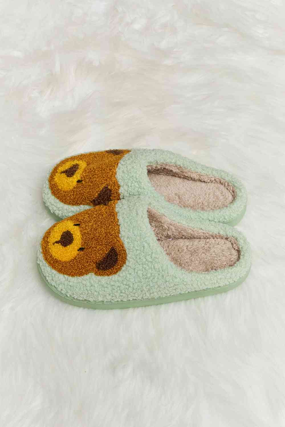 dy Teddy Bear Print Plush Slide Slippers Trendsi