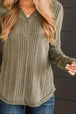 Ribbed Buttoned Long Sleeve Blouse Trendsi