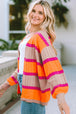 Ribbed Striped Open Front Long Sleeve Cardigan Trendsi