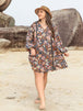 Plus Size Printed V-Neck Balloon Sleeve Mini Dress Bazaarbey