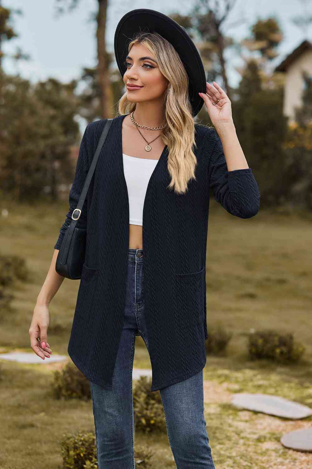  Long Sleeve Cardigan with Pocket Trendsi