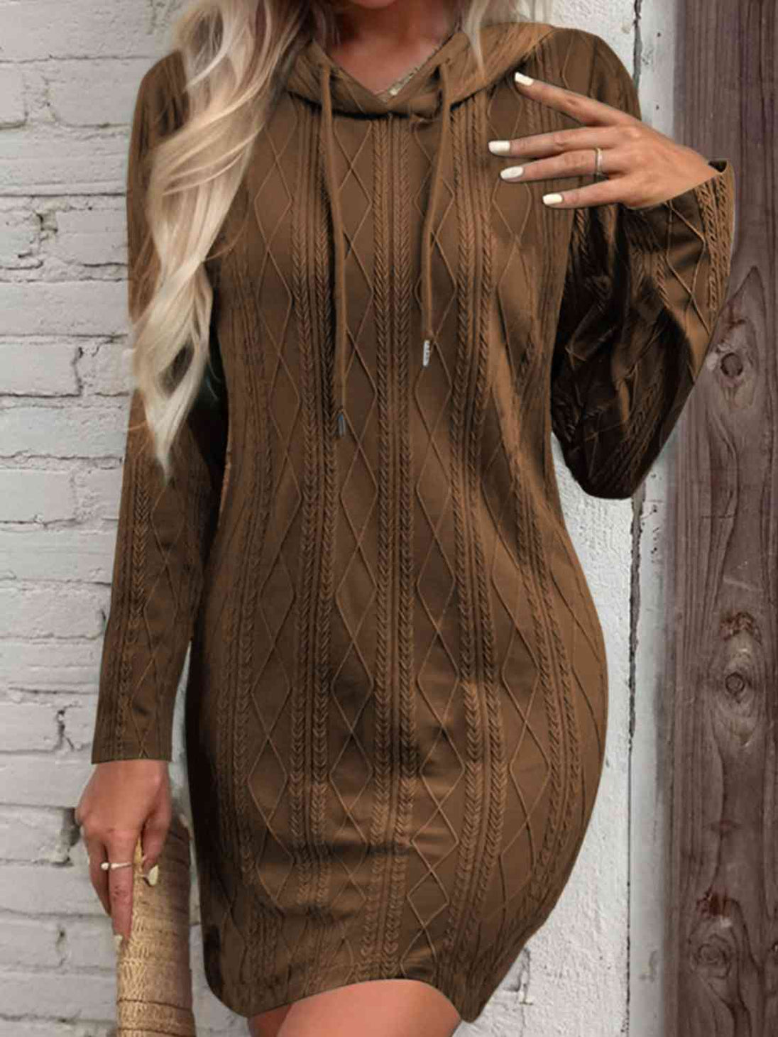 Drawstring Hooded Sweater Dress Bazaarbey