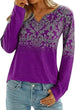 Printed Notched Long Sleeve T-Shirt Trendsi