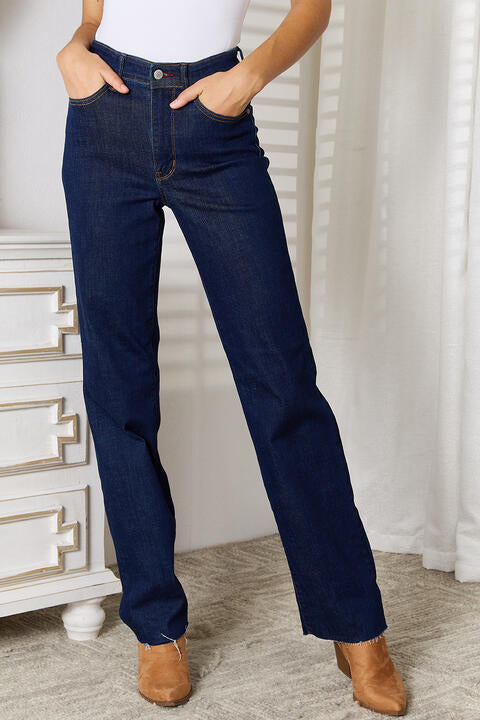   Raw Hem Straight Leg Jeans with Pockets Trendsi