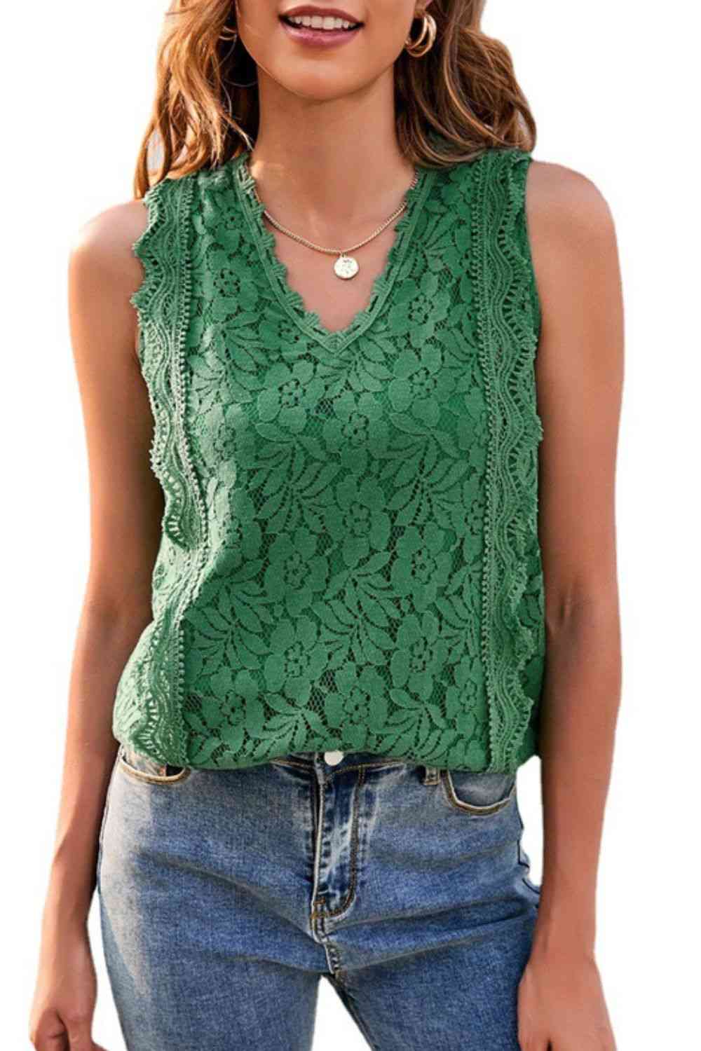 Lace V-Neck Tank Bazaarbey