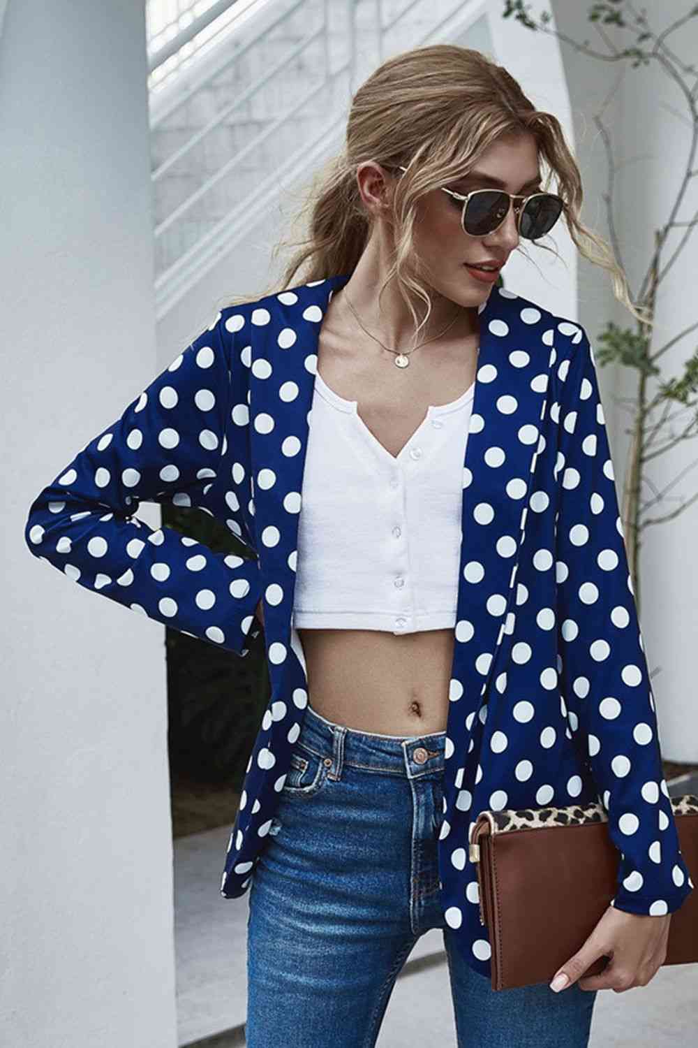 Polka Dot Long Sleeve Blazer Trendsi