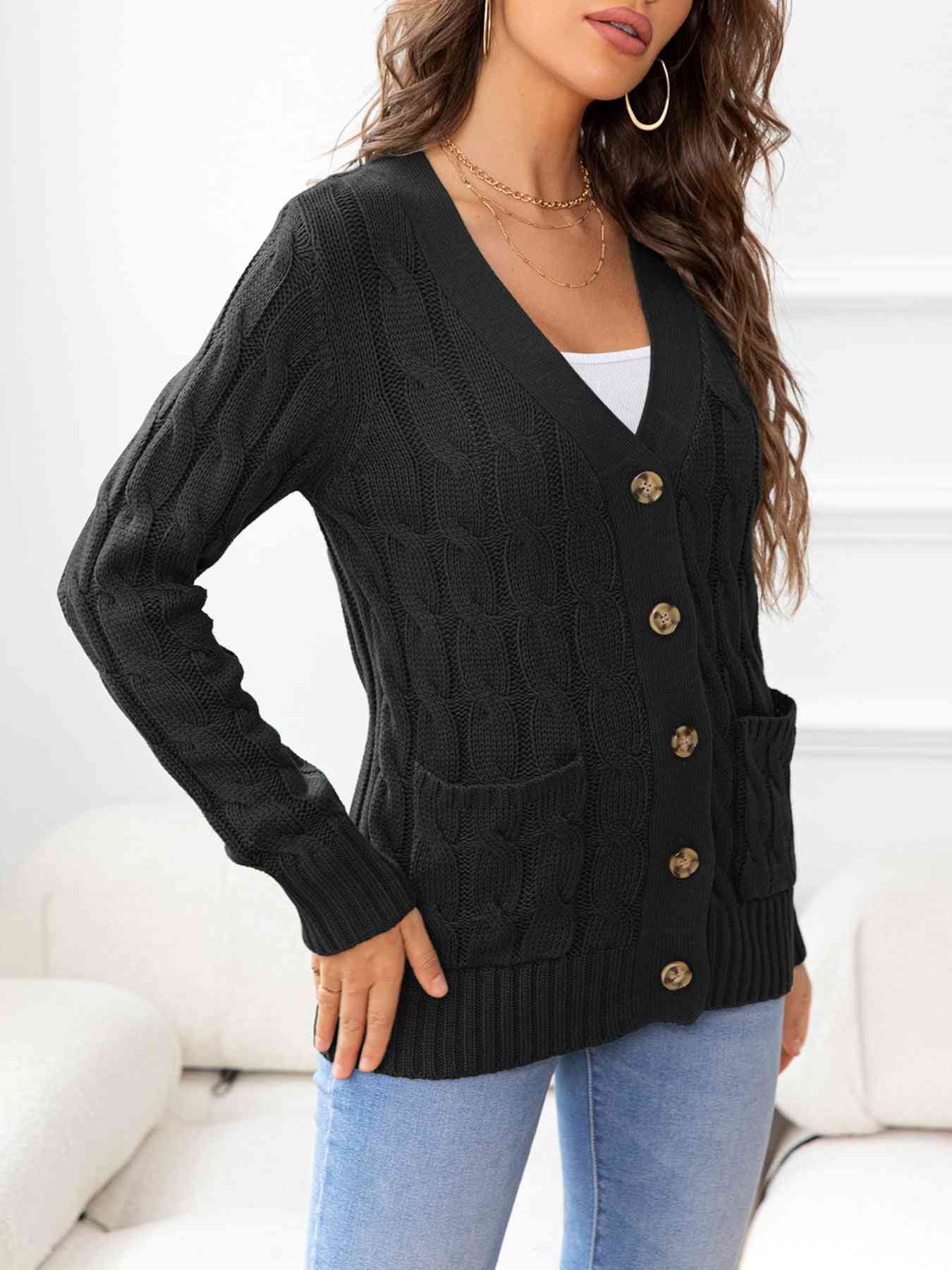 Button Down Cable-Knit Cardigan Bazaarbey