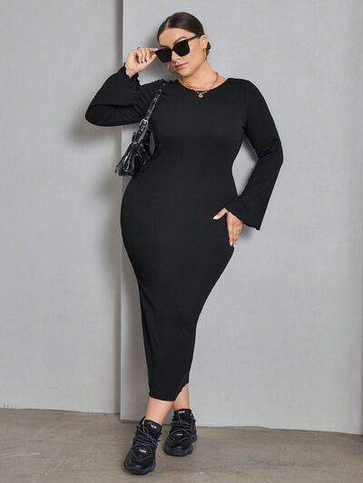 Plus Size Lace-Up Round Neck Wrap Dress -BazaarBey - www.shopbazaarbey.com