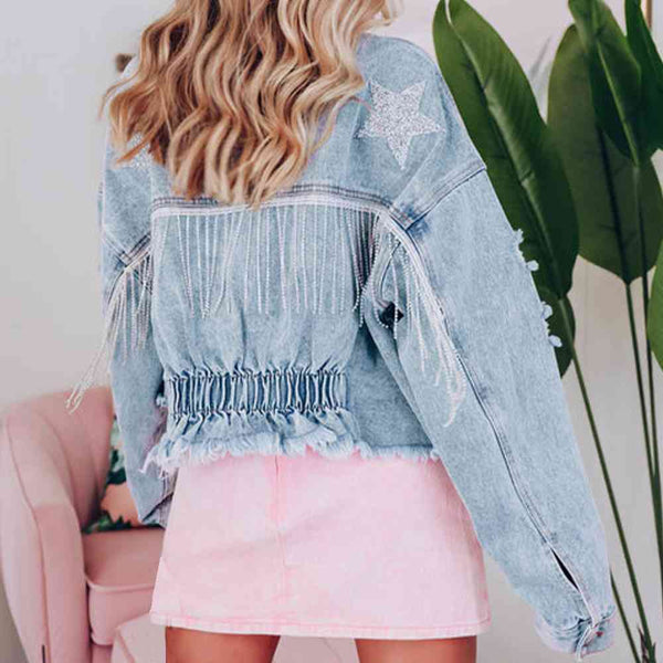 Distressed Raw Hem Denim Jacket Bazaarbey