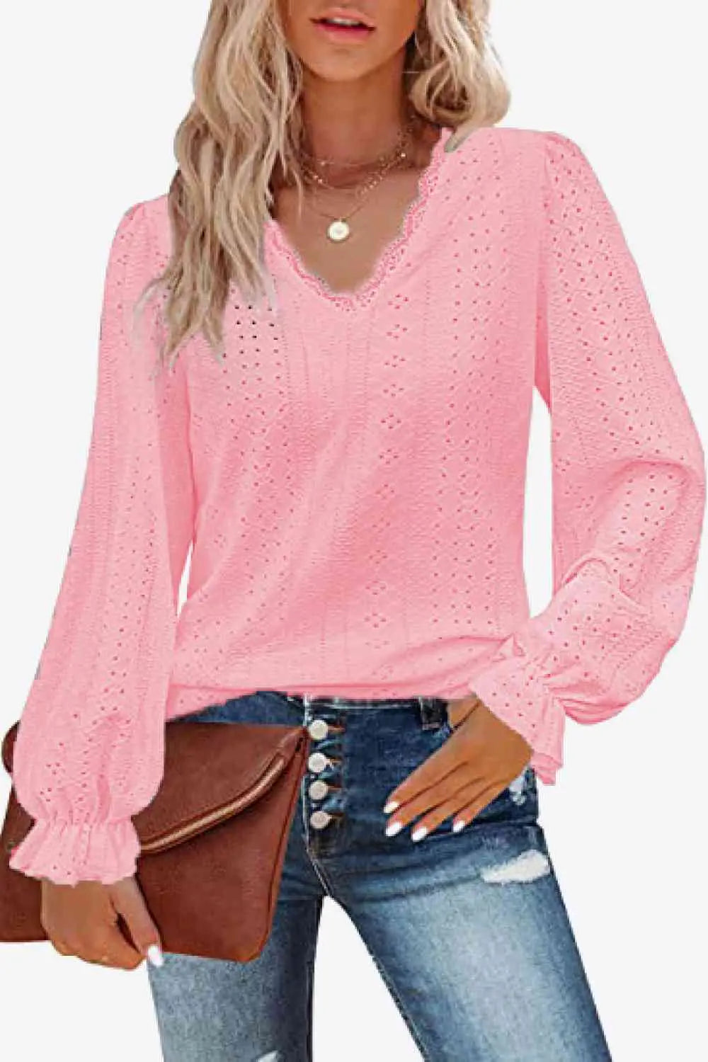  V-Neck Flounce Sleeve Blouse Trendsi