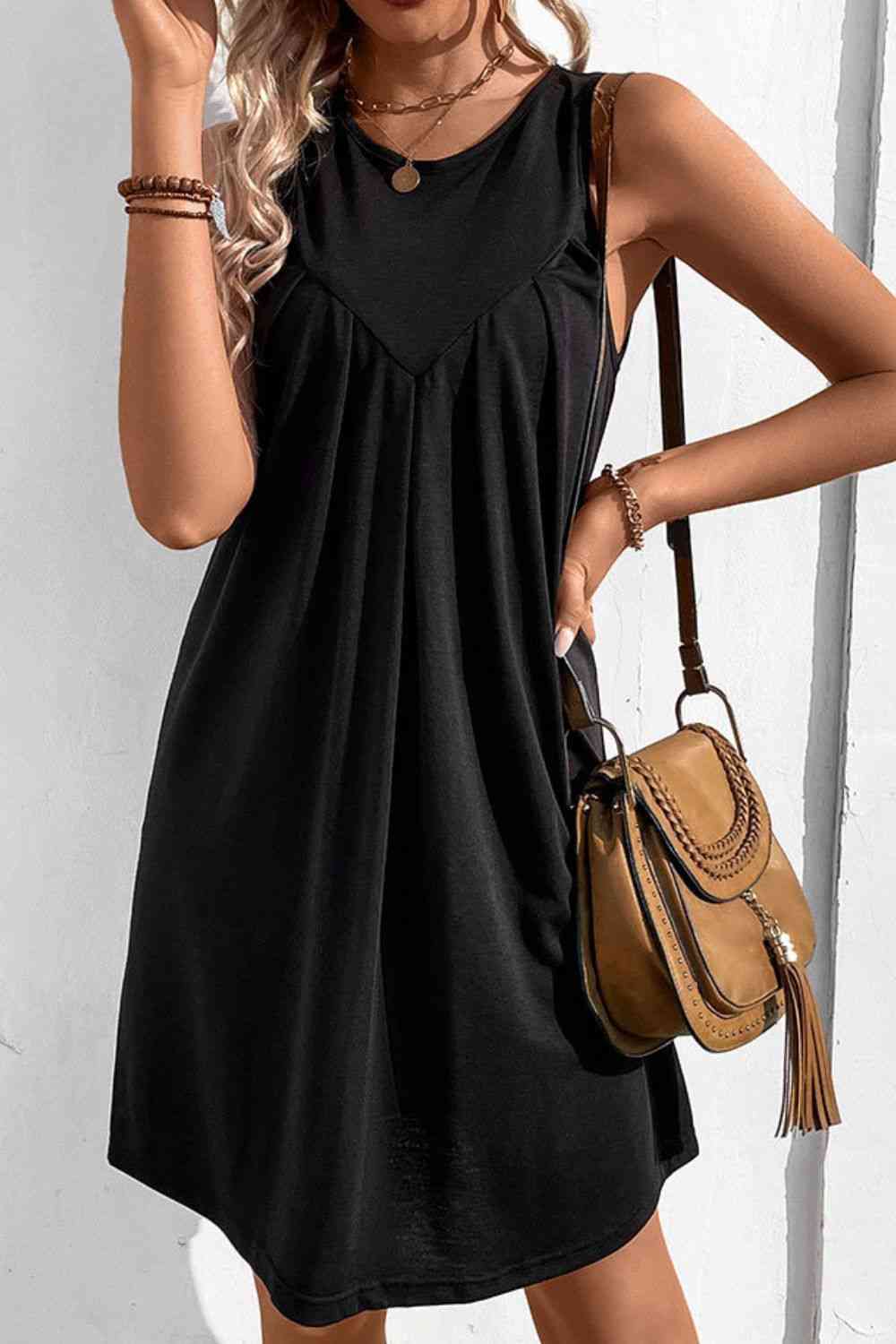 Round Neck Sleeveless Mini Dress -BazaarBey - www.shopbazaarbey.com