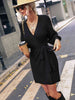 Belted Surplice Lantern Sleeve Wrap Sweater Dress Bazaarbey