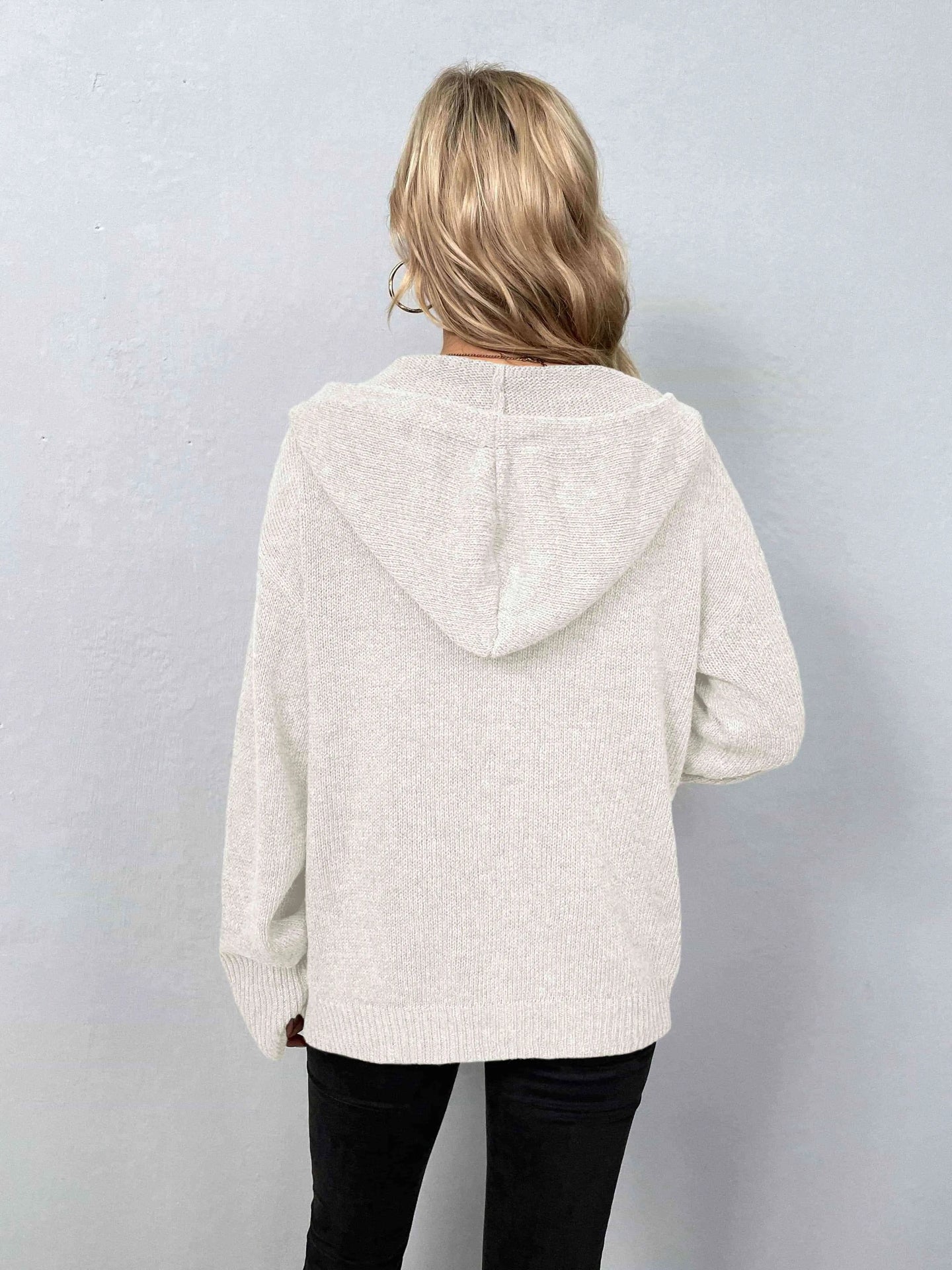 Button-Down Long Sleeve Hooded Sweater Bazaarbey