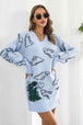 Dinosaur Pattern V-Neck Sweater Dress Bazaarbey