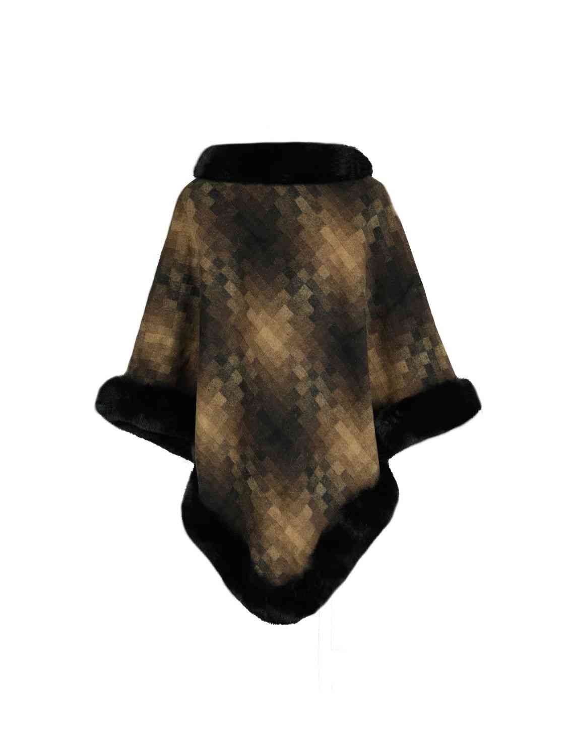 Faux Fur Trim Poncho Trendsi