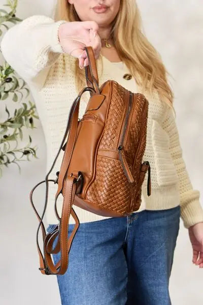  PU Leather Woven Backpack Bazaarbey