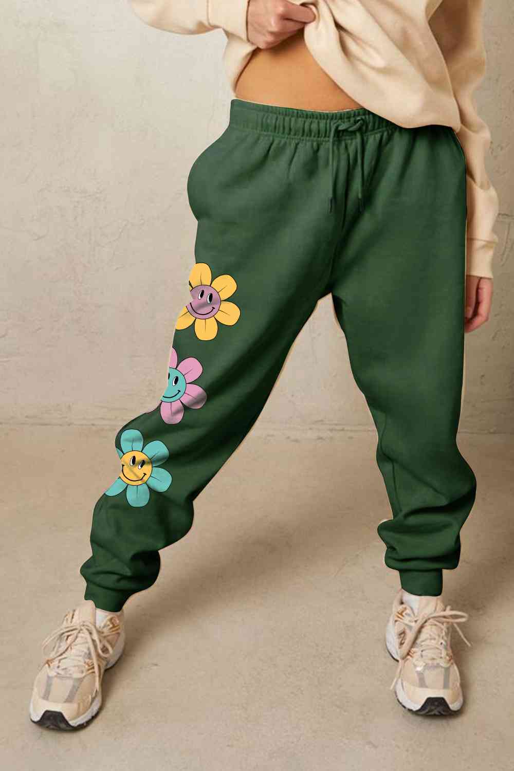    Drawstring Flower Graphic Long Sweatpants Bazaarbey