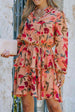 Floral Tie Neck Long Sleeve Layered Dress -BazaarBey - www.shopbazaarbey.com