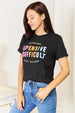  Slogan Graphic Cuffed Sleeve T-Shirt Bazaarbey