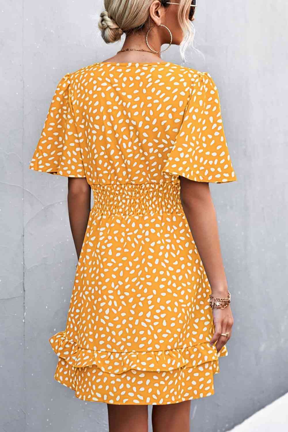 Printed Smocked Waist Layered  Dress -BazaarBey - www.shopbazaarbey.com