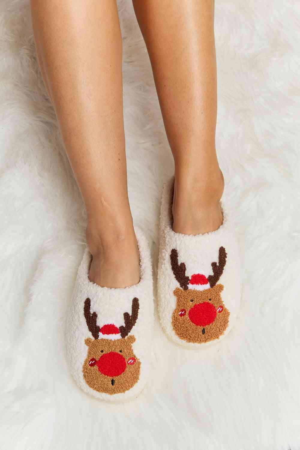 dy Rudolph Print Plush Slide Slippers Trendsi