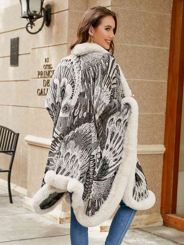 Printed Open Front Poncho Bazaarbey