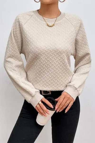 Texture Round Neck Long Sleeve Sweatshirt Bazaarbey