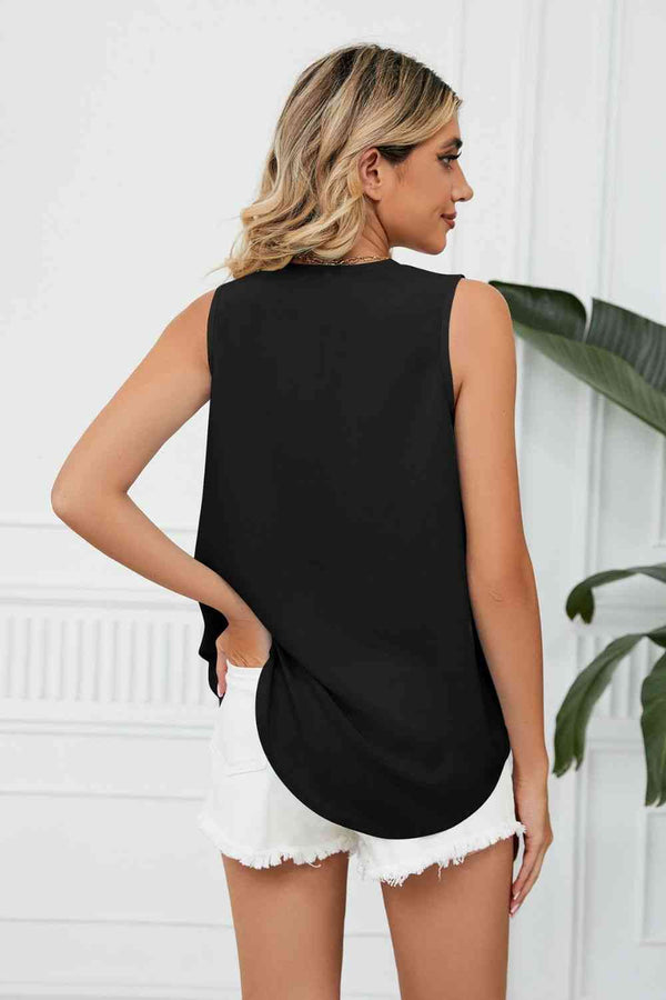 Contrast Trim Plunge Sleeveless Blouse Bazaarbey