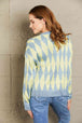 Woven Right Argyle Button Front Drop Shoulder Cardigan Trendsi