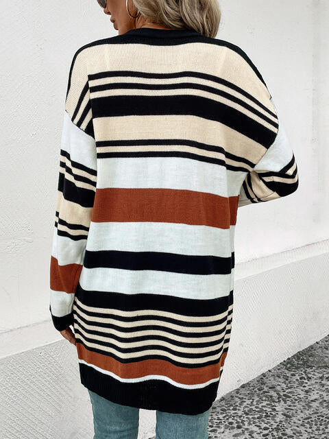 Striped  Drop Shoulder Cardigan Trendsi