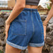 Drawstring High Waist Denim Shorts with Pockets Bazaarbey