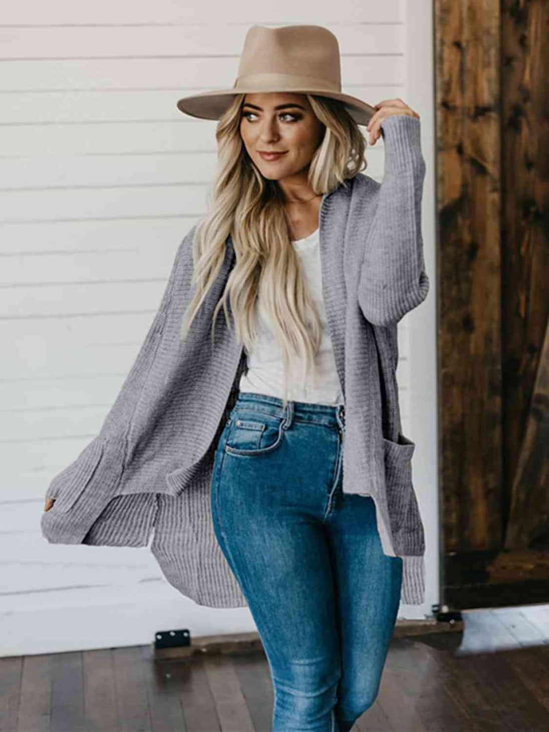 High-Low  Cardigan with Pockets Trendsi