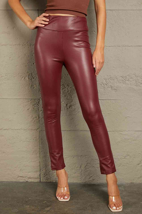  PU High Waist  Straight Pants Bazaarbey