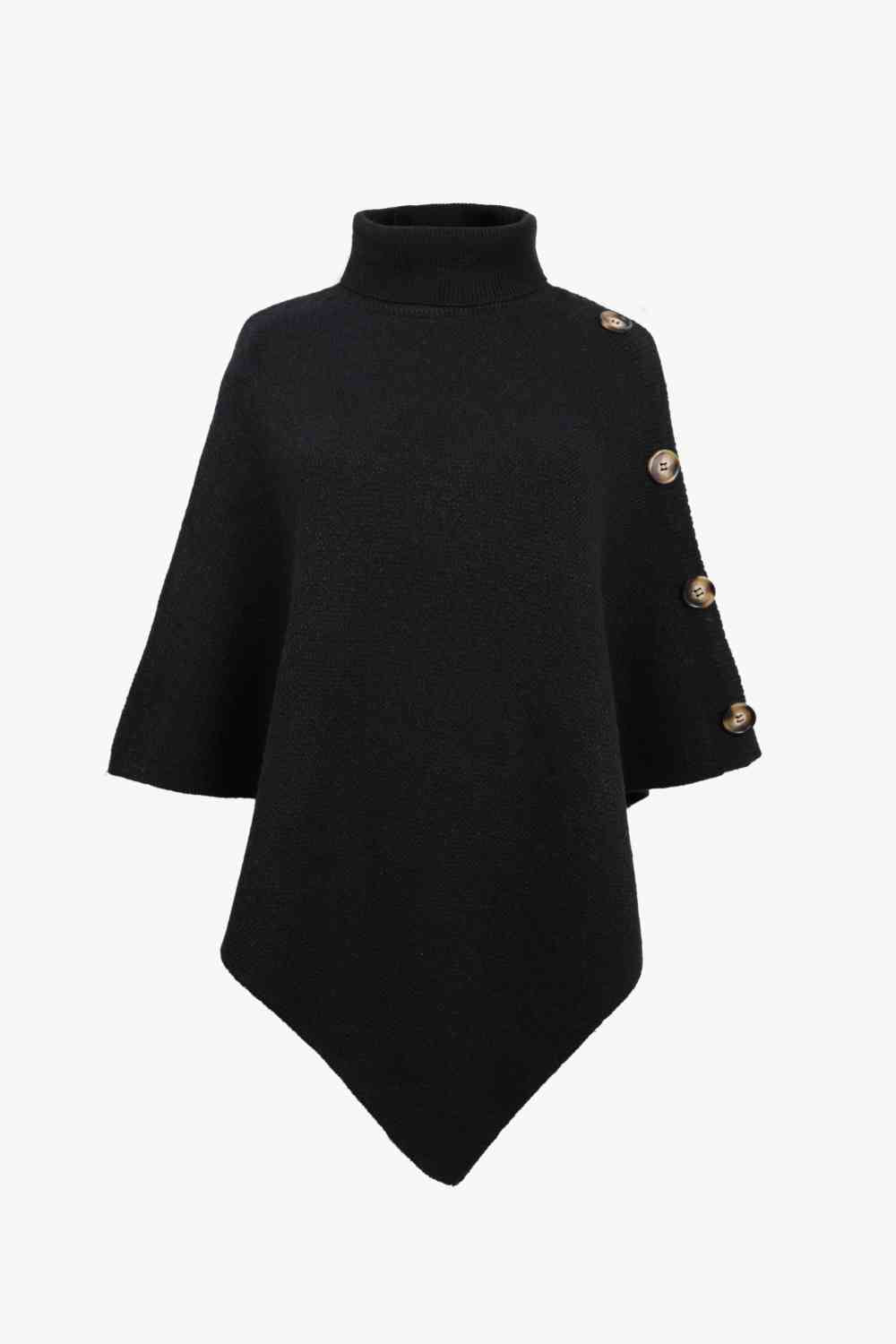 Turtleneck Buttoned Poncho Bazaarbey