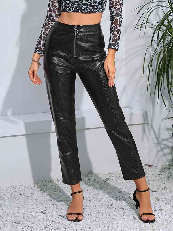 Zip-Up High Waist Straight Leg Pants Bazaarbey