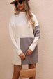 Color Block Mock Neck Dropped Shoulder Sweater Dress Bazaarbey